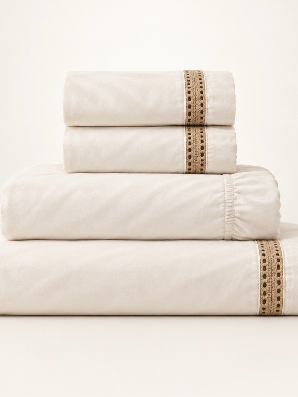 Boll & Branch Eyelet King Sheet Set/ Oak/Cream NWOT
